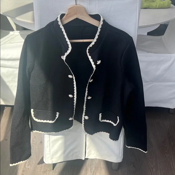 Classic Black Jacket with off White Trim - Picture 2 of 8